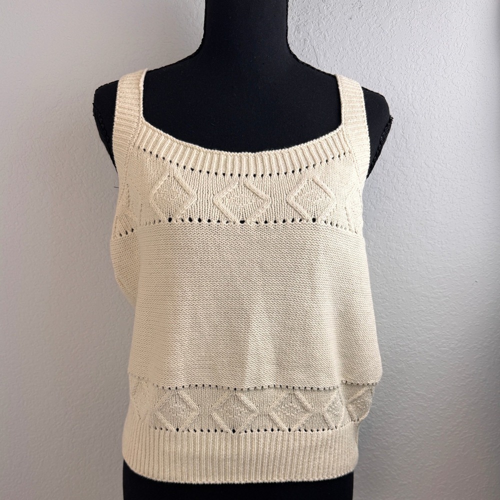 Forever 21 Cream Knit Sweater Tank Top XL Cottagecore‎ Coquette Boho